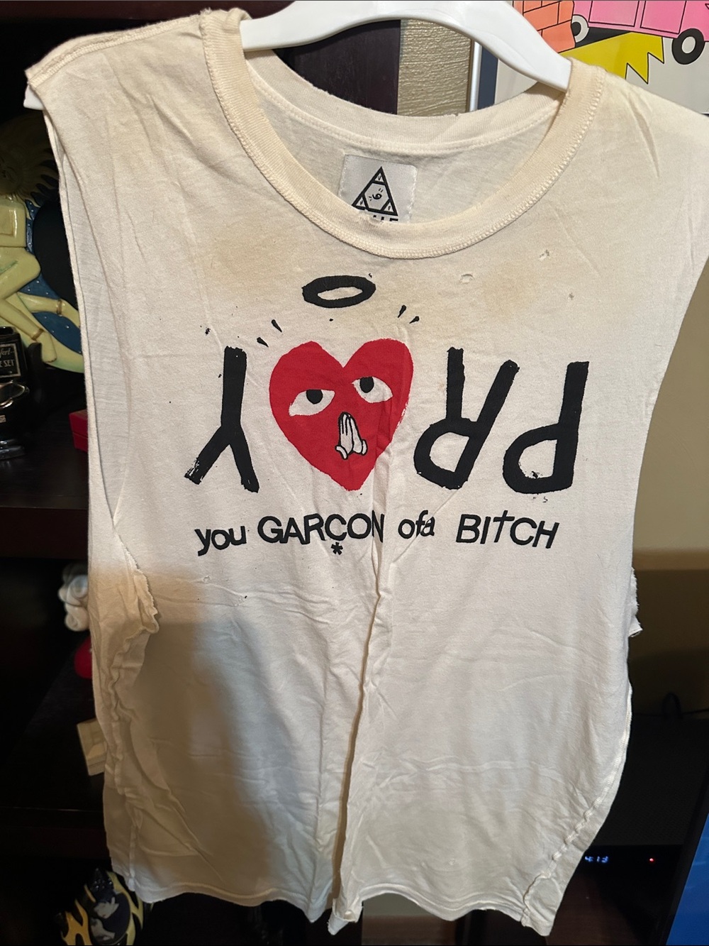 UNIF Cream Tank Top with Red Heart Graphic